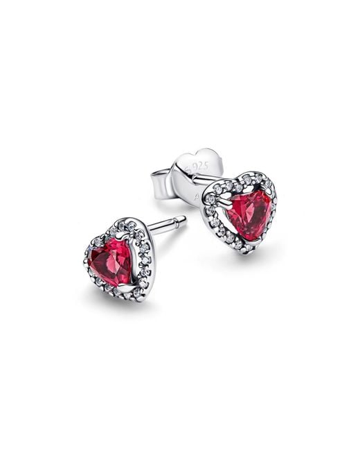 Pandora White Elevated Red Heart Stud Earrings