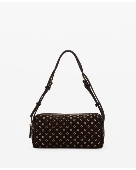 Mango Black Eyelets Detail Suede Shopper Bag