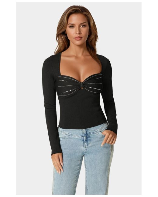 Bebe Black Embelished Long Sleeve Sweater
