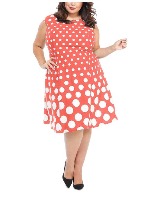 London Times Red Plus Size Polka-dot Fit & Flare Dress