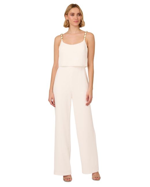 Adrianna Papell White Crepe Chain-strap Jumpsuit