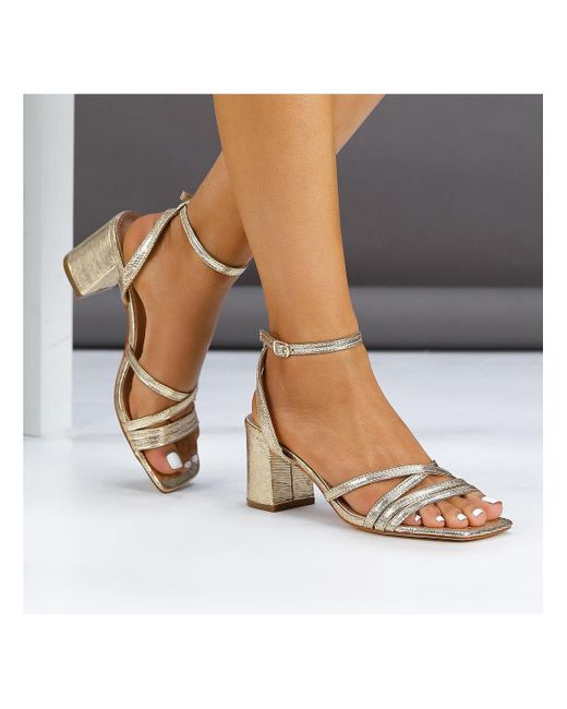 BERNESS White Havana Strappy Block Heeled Sandals