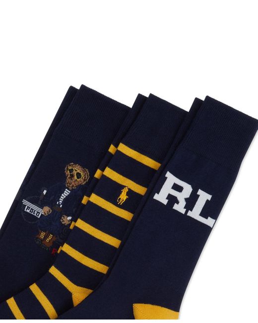 Polo Ralph Lauren Blue 3-pk. Denim Bear Slack Socks Gift Set for men