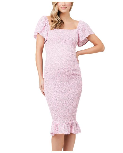 Ripe Maternity Selma Nursing Shirred Dress in Pink