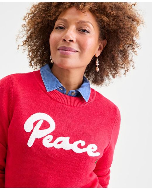 Style & Co. Red Whimsy Embroidery Pullover Sweater