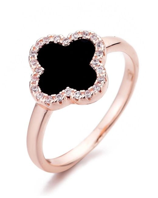 Adornia Black Rose Gold Cubic Zirconia Halo Clover Ring