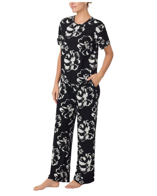 Sanctuary Black 2-pc. Knit Jersey Short-sleeve Long Pajama Set