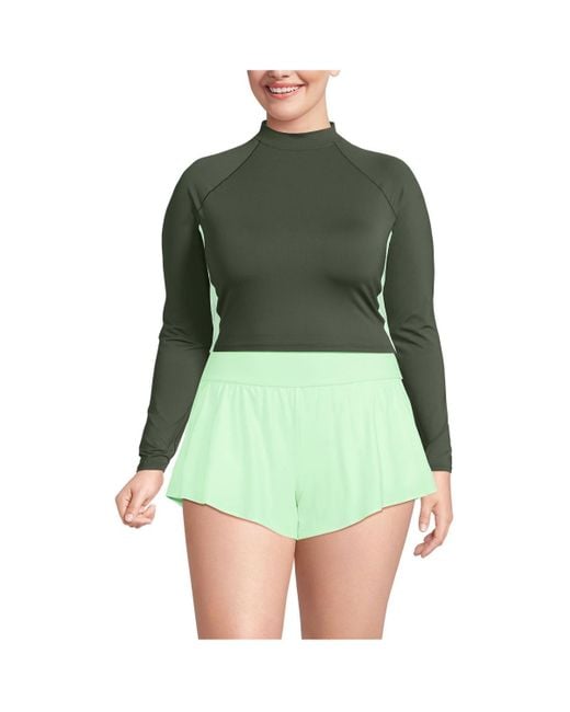 Lands' End Green Plus Size Long Sleeve Cropped Upf 50 Rash Guard