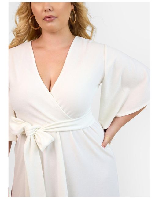 Rebdolls White Plus Size Faux Wrap Maxi Dress
