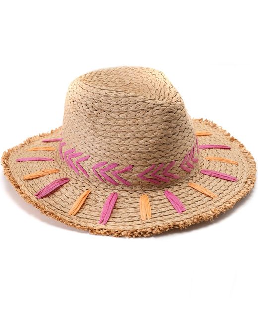 Vince Camuto Pink Embroidered Straw Panama Hat