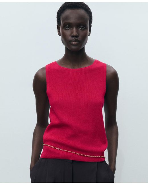 Mango Red Fine Ribbed Knit Top