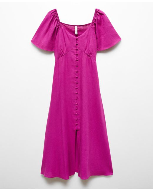 Mango Pink Buttoned Linen-blend Dress