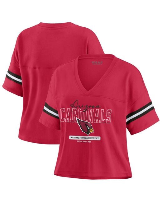 WEAR by Erin Andrews Red Arizona S Color Block Boxy Modest Crop V-neck T-shirt