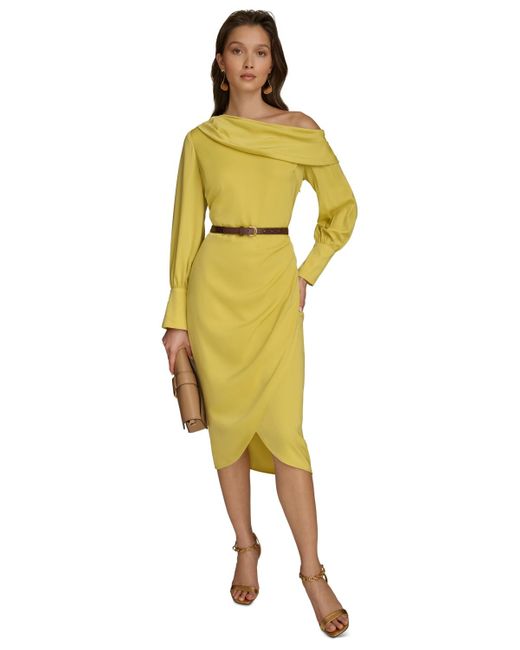 Donna Karan Asymmetric One-shoulder Belted Sheath Dress in