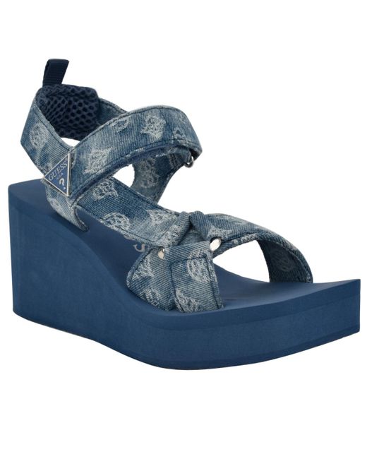 Guess Blue Daysa Quattro-g Strappy Eva Wedge Sandals