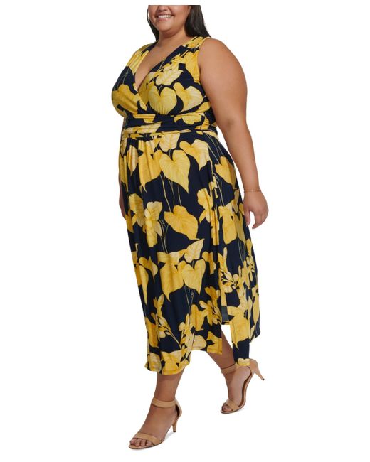 Tommy Hilfiger Yellow Plus Size Island Orchid Maxi Dress