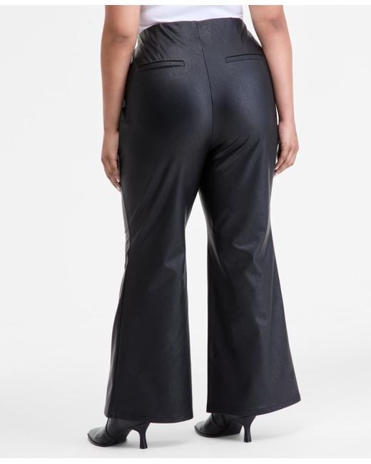 INC International Concepts Black I.n.c International Plus Size Faux-leather High-rise Flared Pants