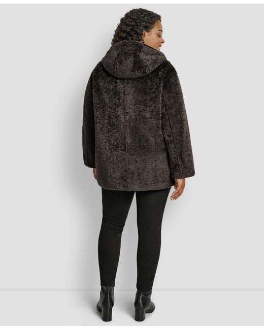 DKNY Black Plus Size Hooded toggle Coat