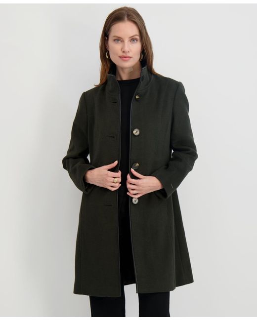 Tahari Green Stand-collar Button-front Coat