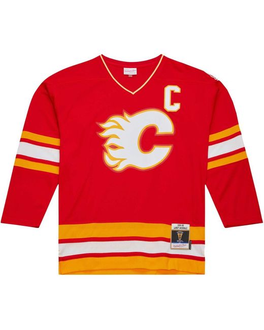 Mitchell & Ness Red Lanny Mcdonald Calgary Flames Captain Patch 1988/89 Blue Line Player Jersey for men