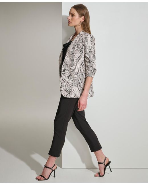 DKNY Gray Printed Stretch Twill Long-sleeve Blazer
