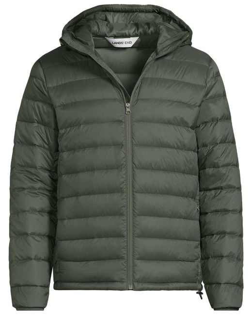 Lands' End Green Hooded Wanderweight Packable Down Jacket for men