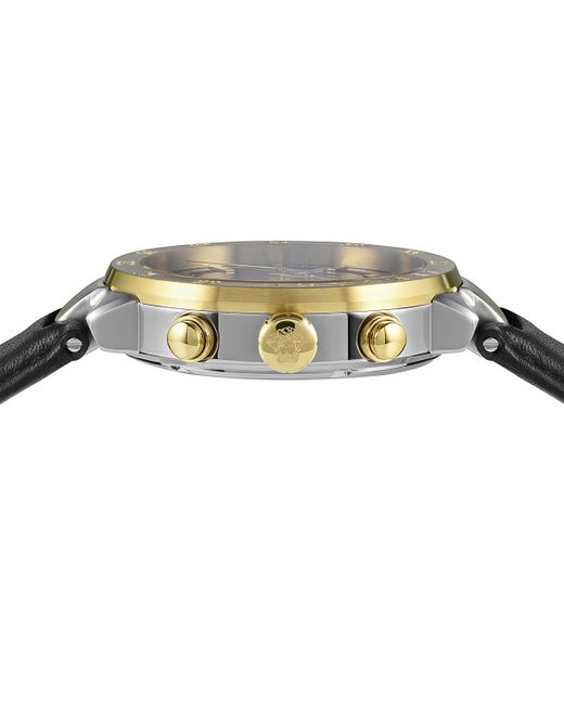 Versace Metallic Swiss Chronograph Urban Mystique Black Leather Strap Watch 43mm for men