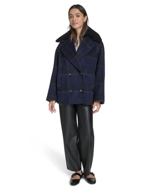 Levi's Blue Plaid Peacoat