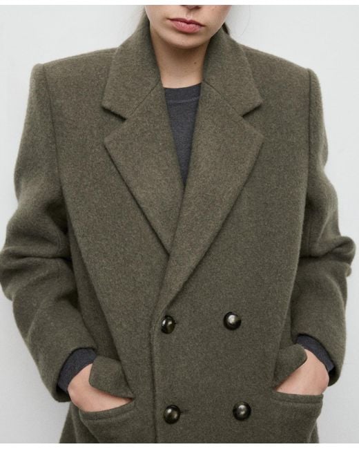 Mango Green Double-breasted Wool Coat