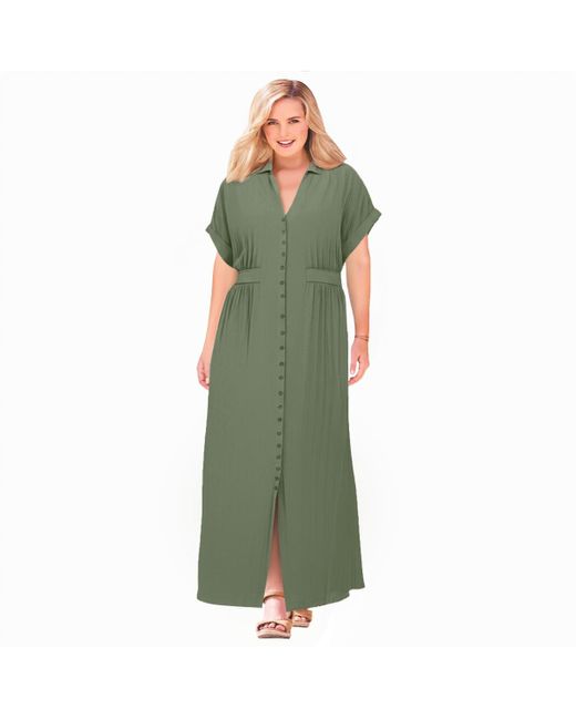 Woman Within Green Plus Size Within Snap-front Dress