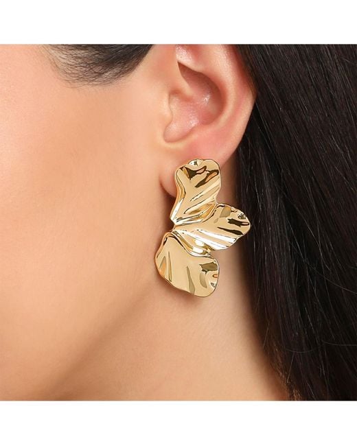 BCBGMAXAZRIA Metallic Tone Leaf Statement Earrings