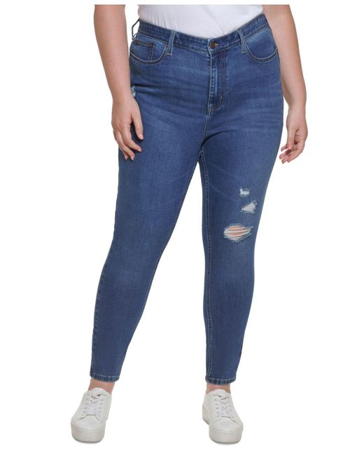 Calvin Klein Blue Calvin Klein Trendy Plus Size Size Ripped Skinny Jeans