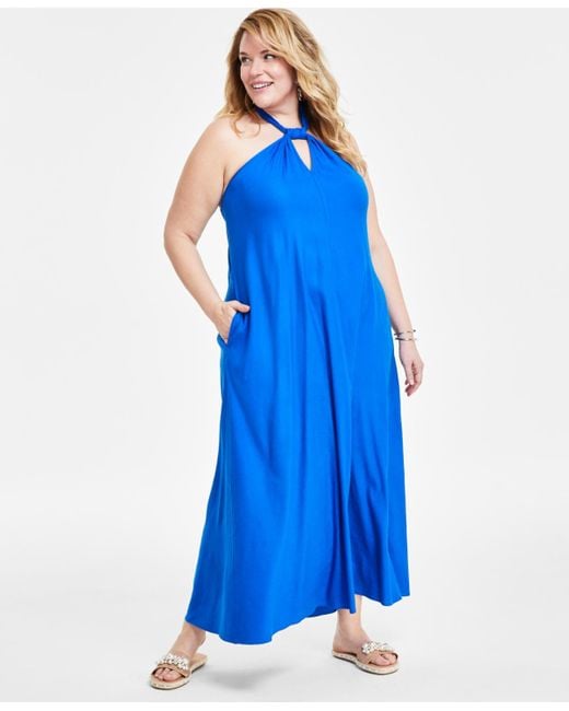 INC International Concepts Blue Plus Size Linen-blend Maxi Dress