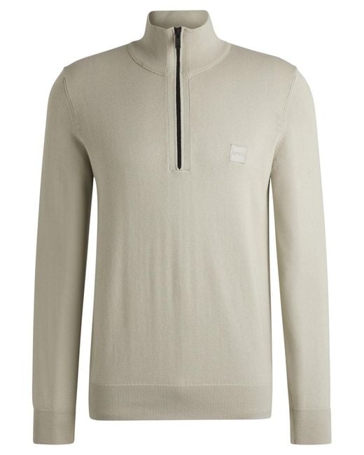 Boss Gray Boss By Logo Patch Zip-neck Sweater for men