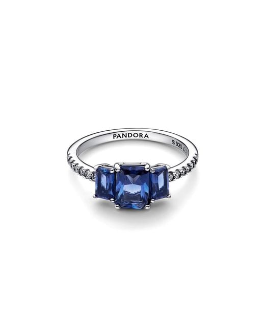 Pandora Blue Rectangular Three Stone Sparkling Ring
