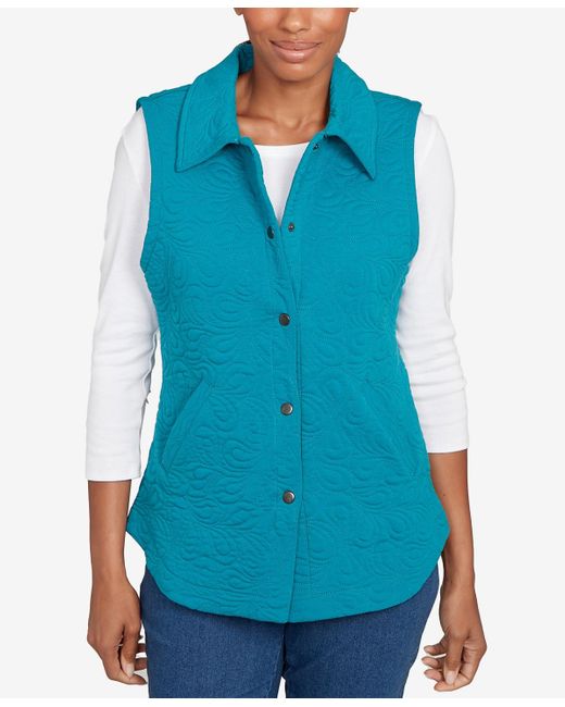 Ruby Rd Blue Petite Quilted Terry Inner Beauty Vest Jacket