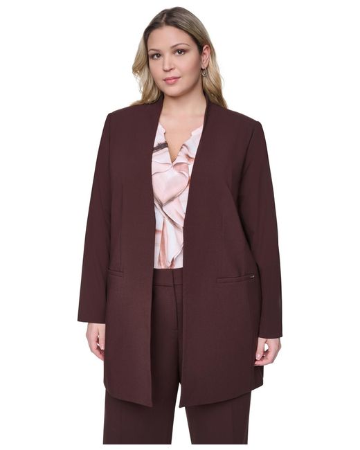 Calvin Klein Purple Plus Size Collarless Open-front Rollback-cuff Jacket