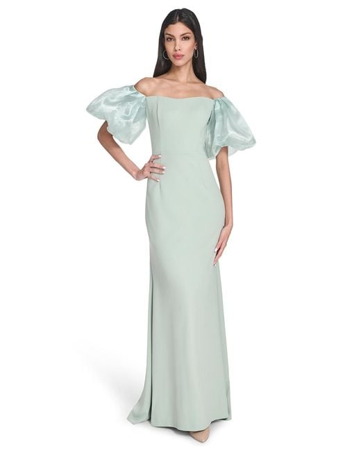 Eliza J Women's Green Off-the-shoulder Organza Puff-sleeve Gown -  www.disolcolor.com