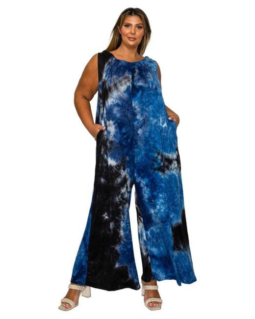 L I V D Blue Plus Size Pax Tie Dye Pocket Jumpsuit