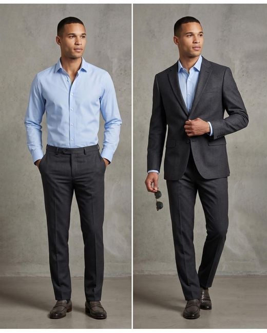 Tom Baine Blue Performance Stretch Solid Button Down Shirt for men