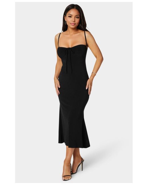 Bebe Women's Black Bow Front Bustier Knit Slip Midi Dress