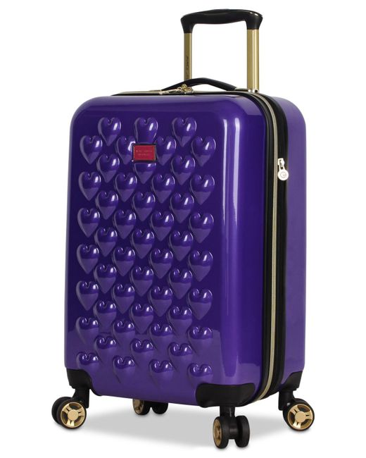Betsey Johnson Purple Heart To Heart 20" Hardside Expandable Carry-on Spinner Suitcase