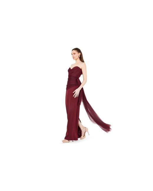 Amiri Red Sweetheart Ruched Tulle Column Gown In Crepe