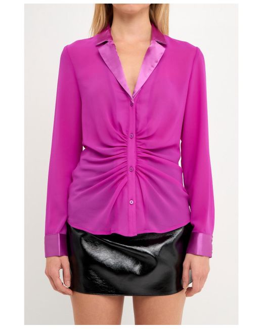 Endless Rose Pink Front Ruched Chiffon Blouse
