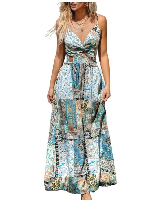 CUPSHE Blue Paisley Patchwork Twisted Maxi Beach Dress
