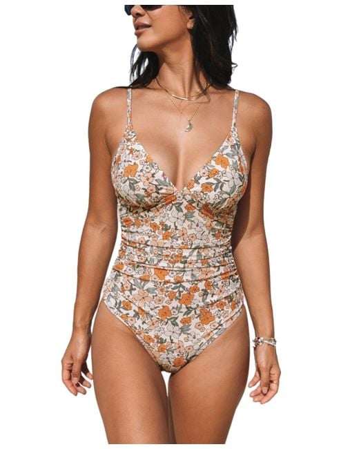 CUPSHE Multicolor Tummy Control V Neck One Piece Swimsuit