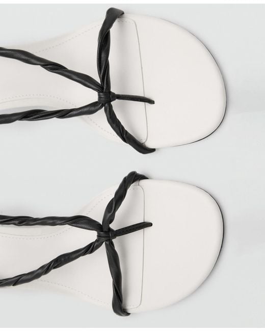Mango White Ruched Strips Sandals