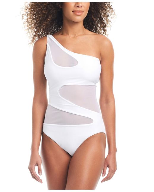 BarIII White One-shoulder Mesh Cutout Swimsuit