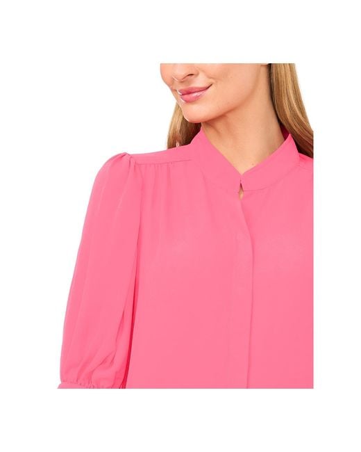 Cece Pink 3/4-sleeve Collared Button Down Top