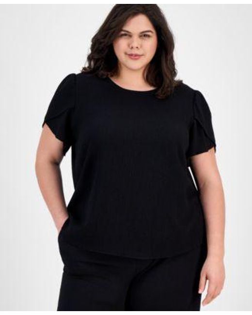 Anne Klein Black Plus Size Tulip Sleeve Top Pull On Pants